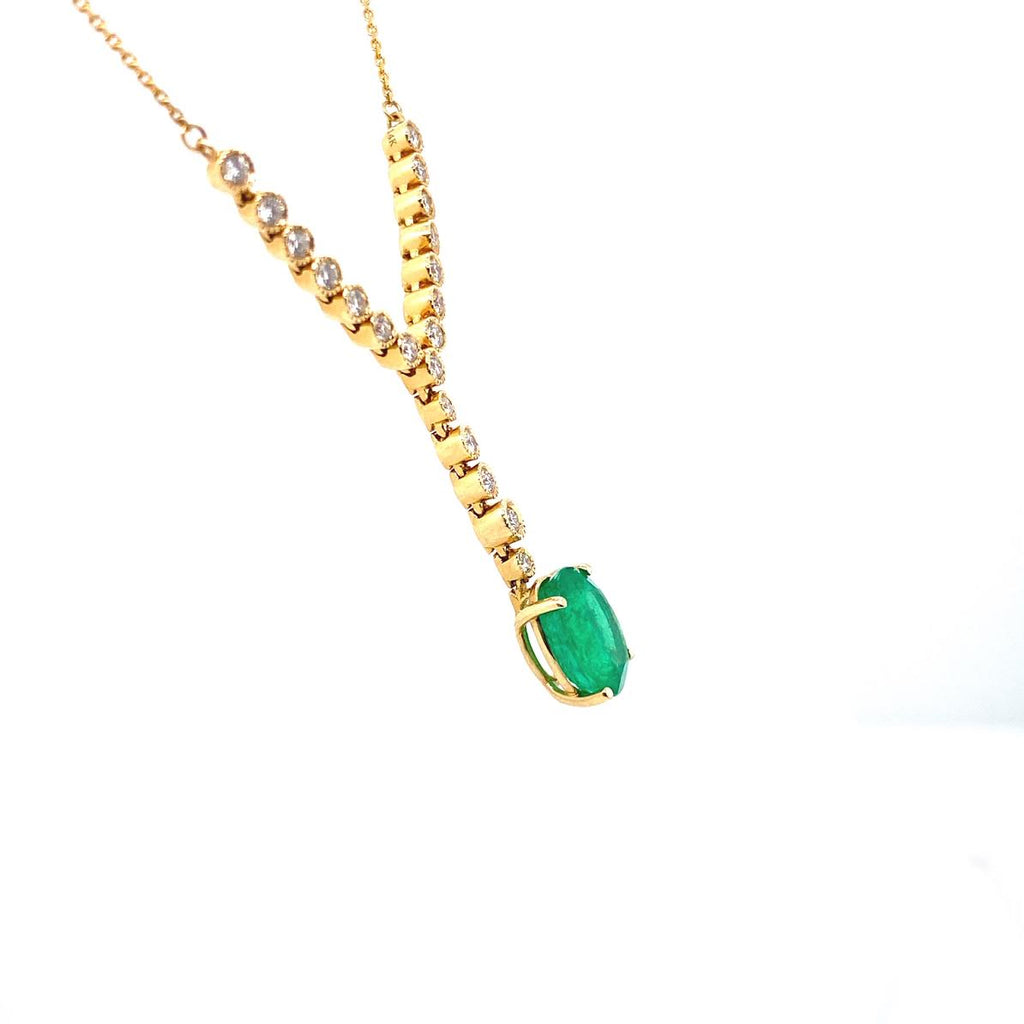 14K Bezel Drop Necklace With Oval Emerald Pendant Side View