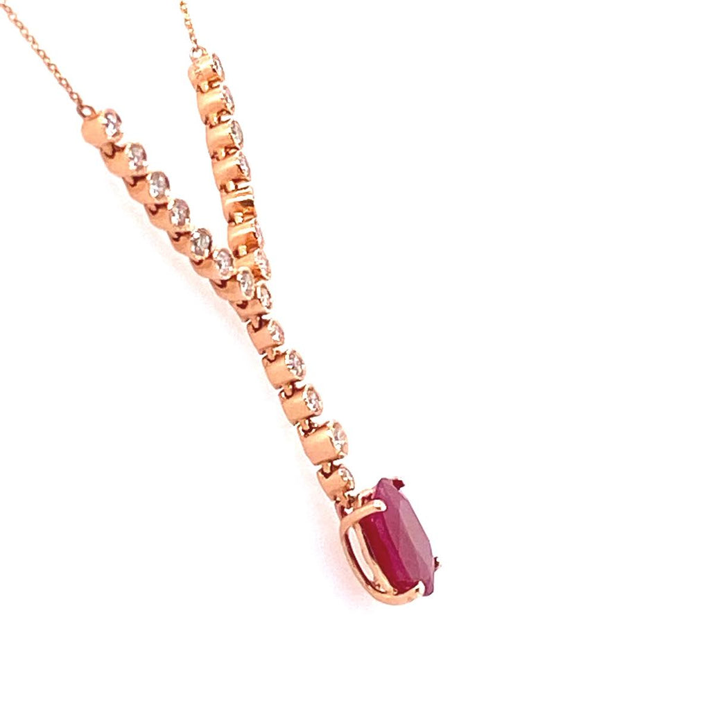 14K Bezel Drop Necklace With Oval Ruby Pendant