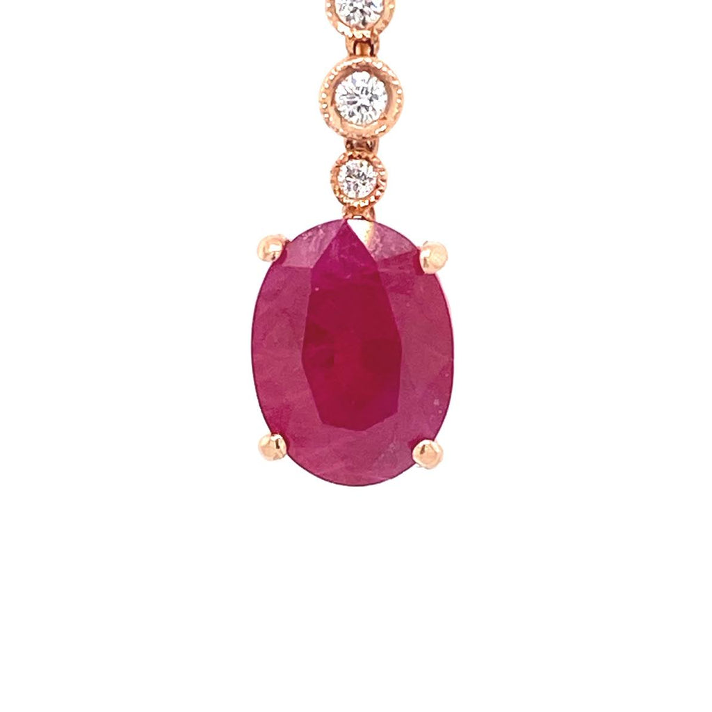 14K Bezel Drop Necklace With Oval Ruby Pendant