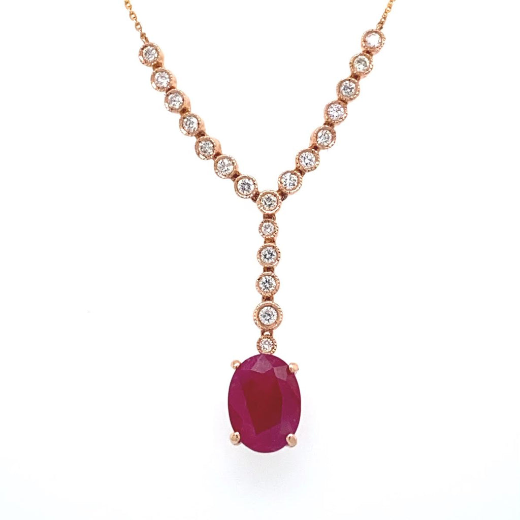 14K Bezel Drop Necklace With Oval Ruby Pendant