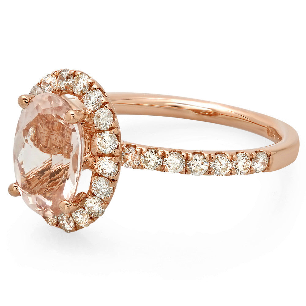 14K Gold Women's Oval Morganite Ring in a Halo Setting