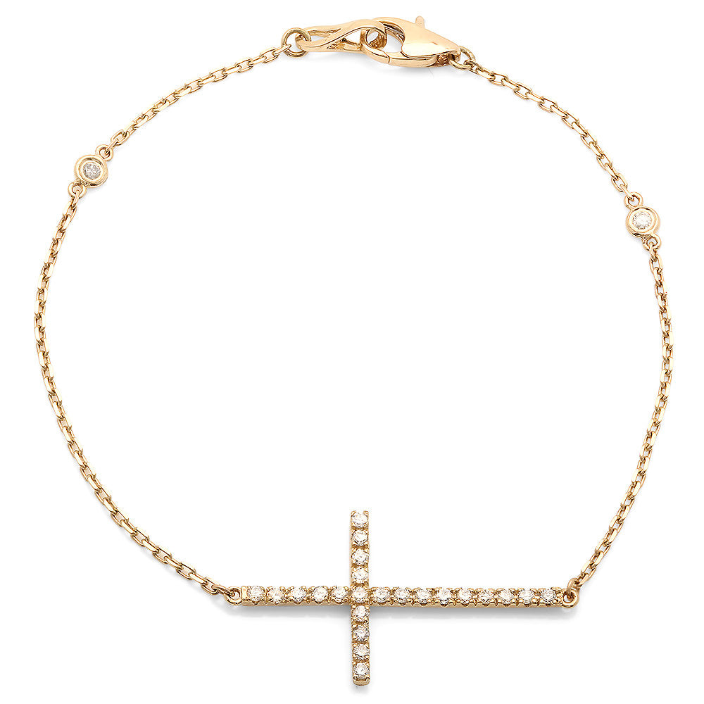 14 Carat Gold Cross Bracelet with 25 Round Diamonds 7"