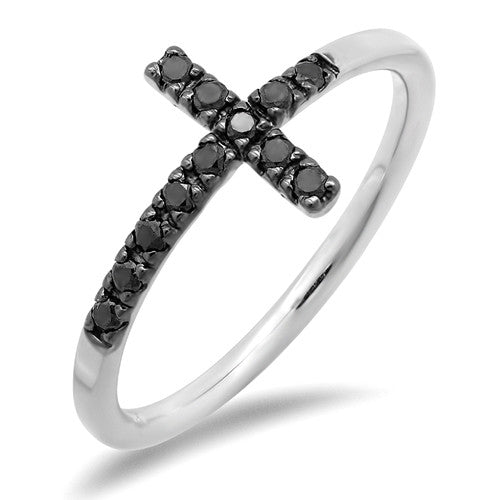 14 Carat Gold Cross Ring with 12 Black Diamonds