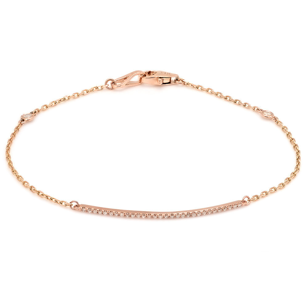 14 Carat Gold "Golden Bar" Bracelet with 34 Round Diamonds - Rose Gold