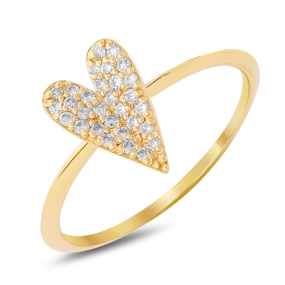 14 Carat Gold Heart Ring with 30 Round Diamonds - Yellow Gold