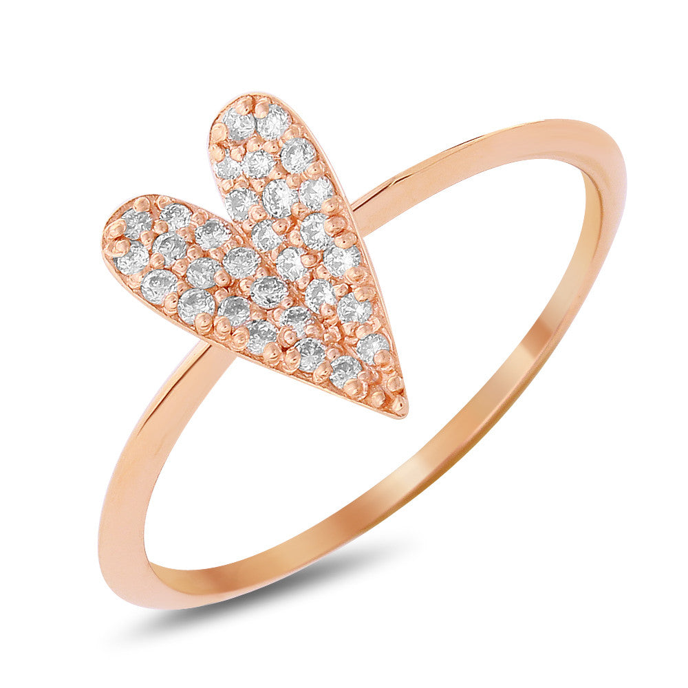 14 Carat Gold Heart Ring with 30 Round Diamonds - Rose Gold