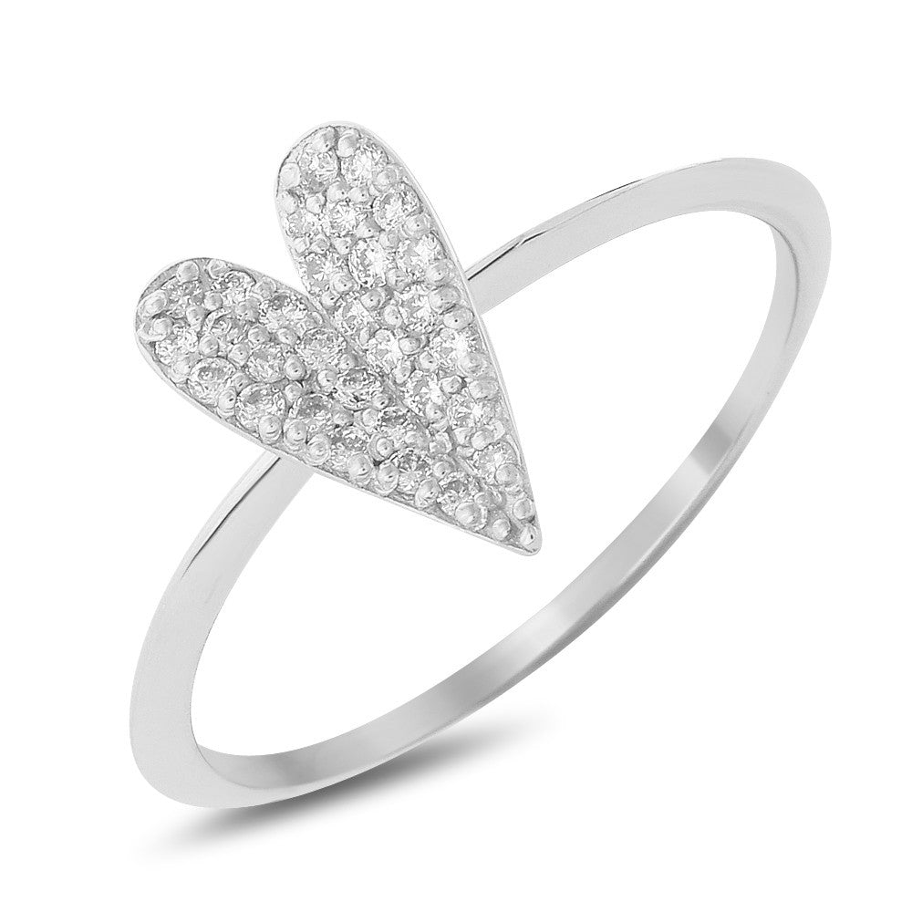 14 Carat Gold Heart Ring with 30 Round Diamonds - White Gold