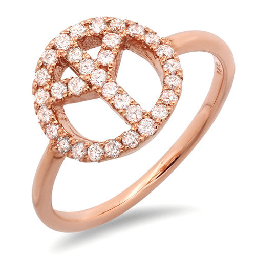 14 Carat Gold Peace (Sign) Ring with 32 Round Diamonds