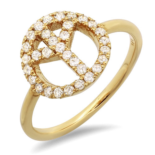 14 Carat Gold Peace (Sign) Ring with 32 Round Diamonds