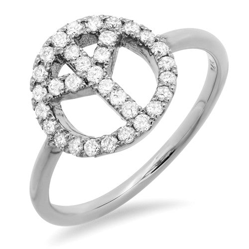 14 Carat Gold Peace (Sign) Ring with 32 Round Diamonds