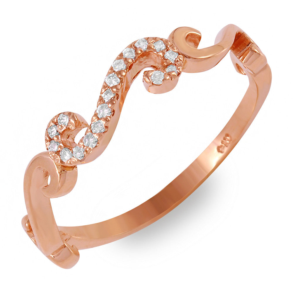 14 Carat Gold "S-Curve" Tri-Color Ring with 51 Round Diamonds - Rose Gold