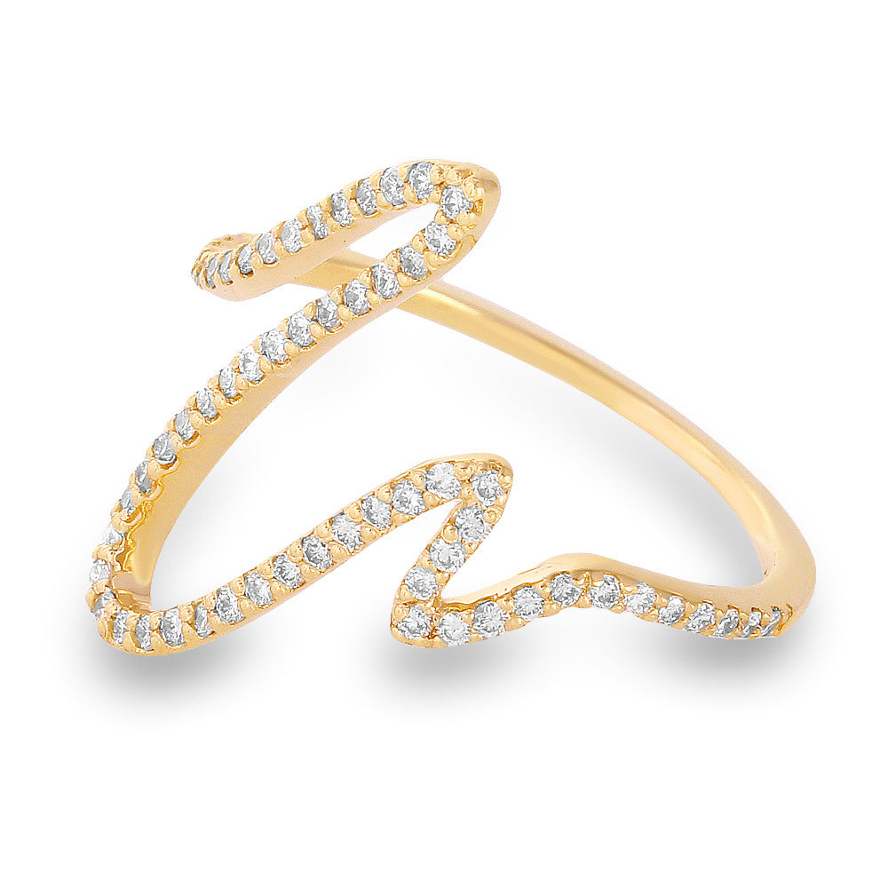 14 Carat Gold Side-Winding Ring with 63 Round Diamonds - Yellow Gold