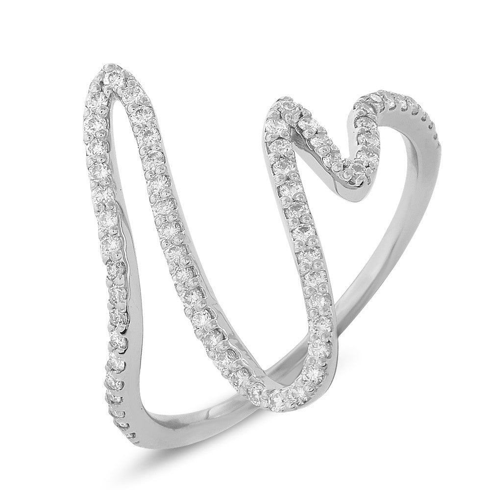 14 Carat Gold Side-Winding Ring with 63 Round Diamonds - White Gold