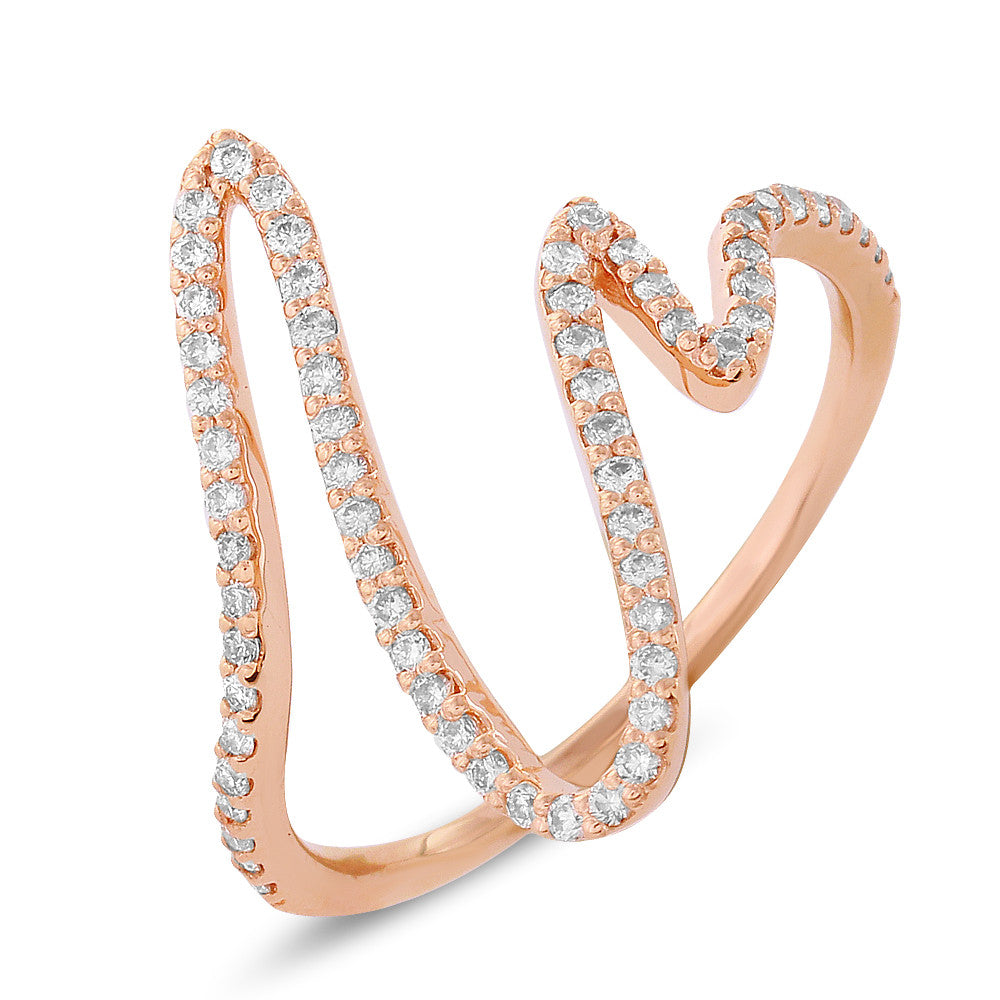 14 Carat Gold Side-Winding Ring with 63 Round Diamonds - Rose Gold