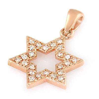 14 Carat Gold Star of David Pendant with 24 Round Diamonds