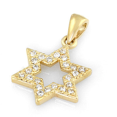 14 Carat Gold Star of David Pendant with 24 Round Diamonds