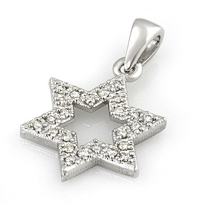 14 Carat Gold Star of David Pendant with 24 Round Diamonds