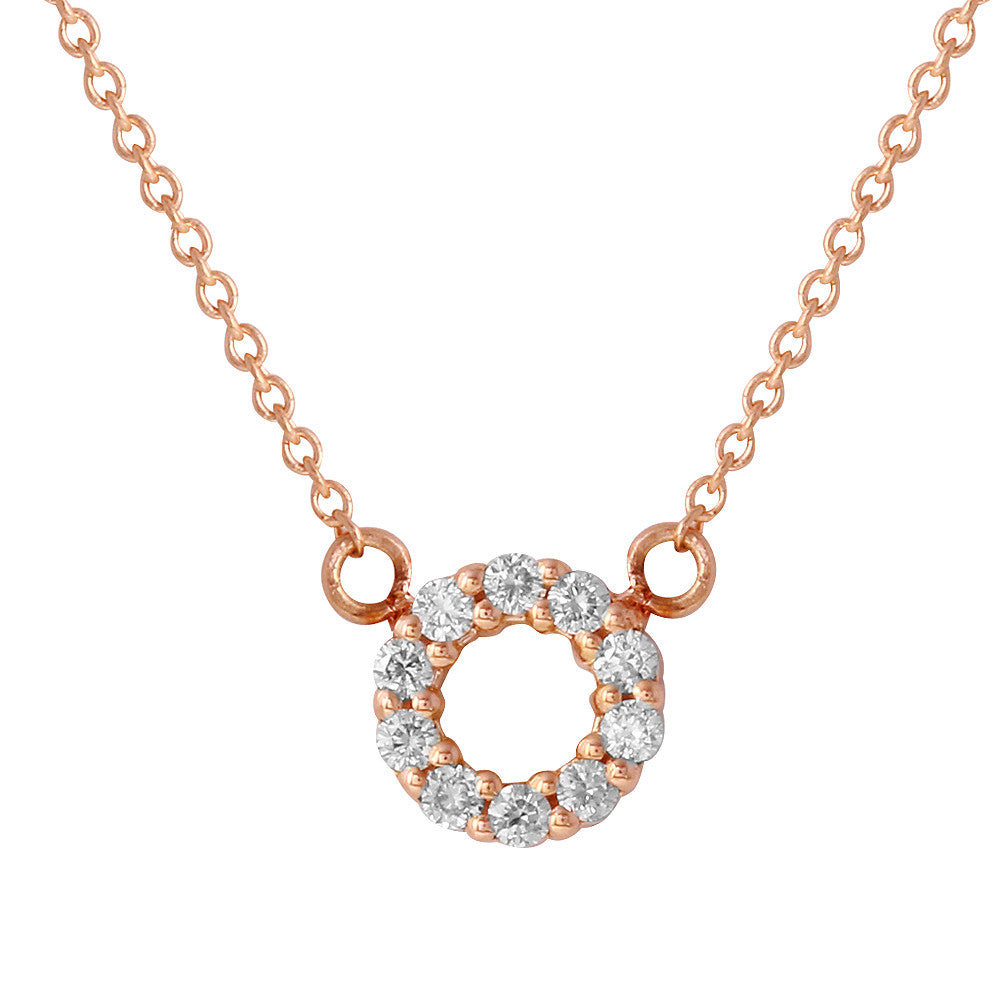 14 Carat Studded Halo Necklace with 10 Round Diamonds - Rose Gold