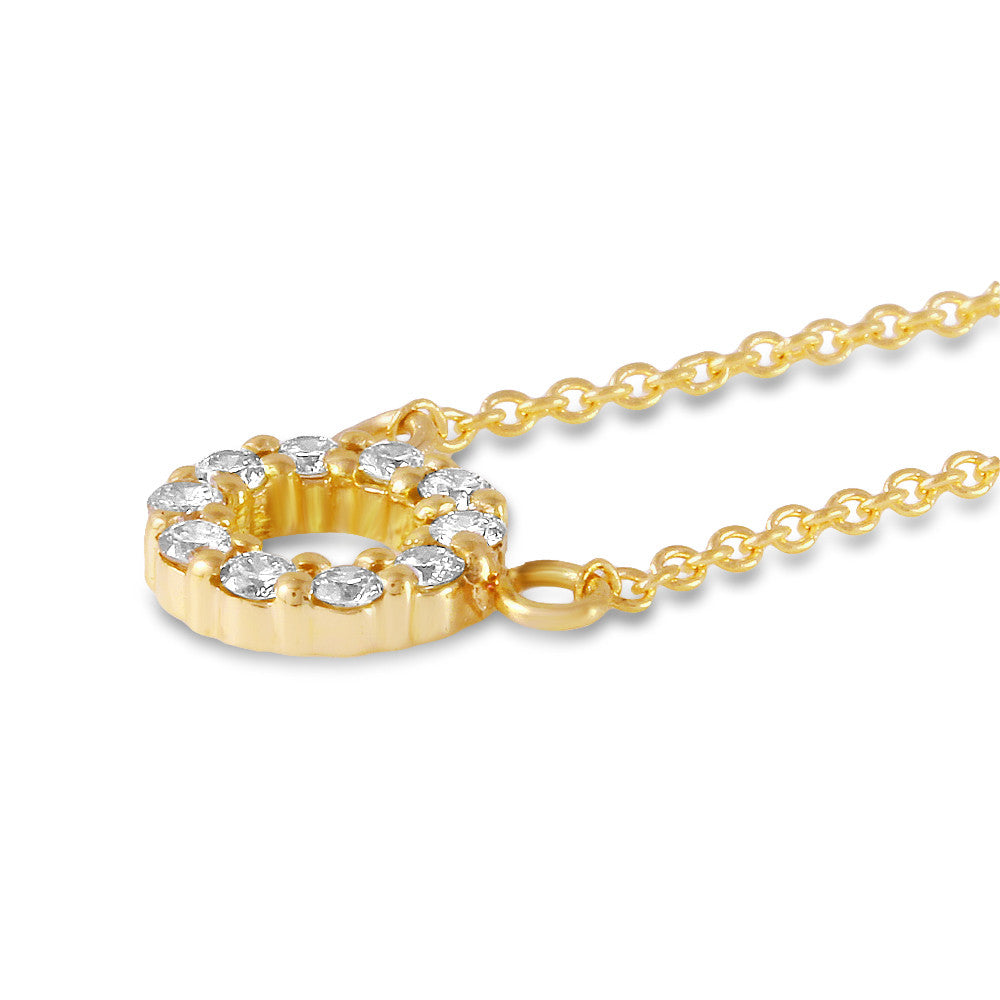 14 Carat Studded Halo Necklace with 10 Round Diamonds - Yellow Gold 2