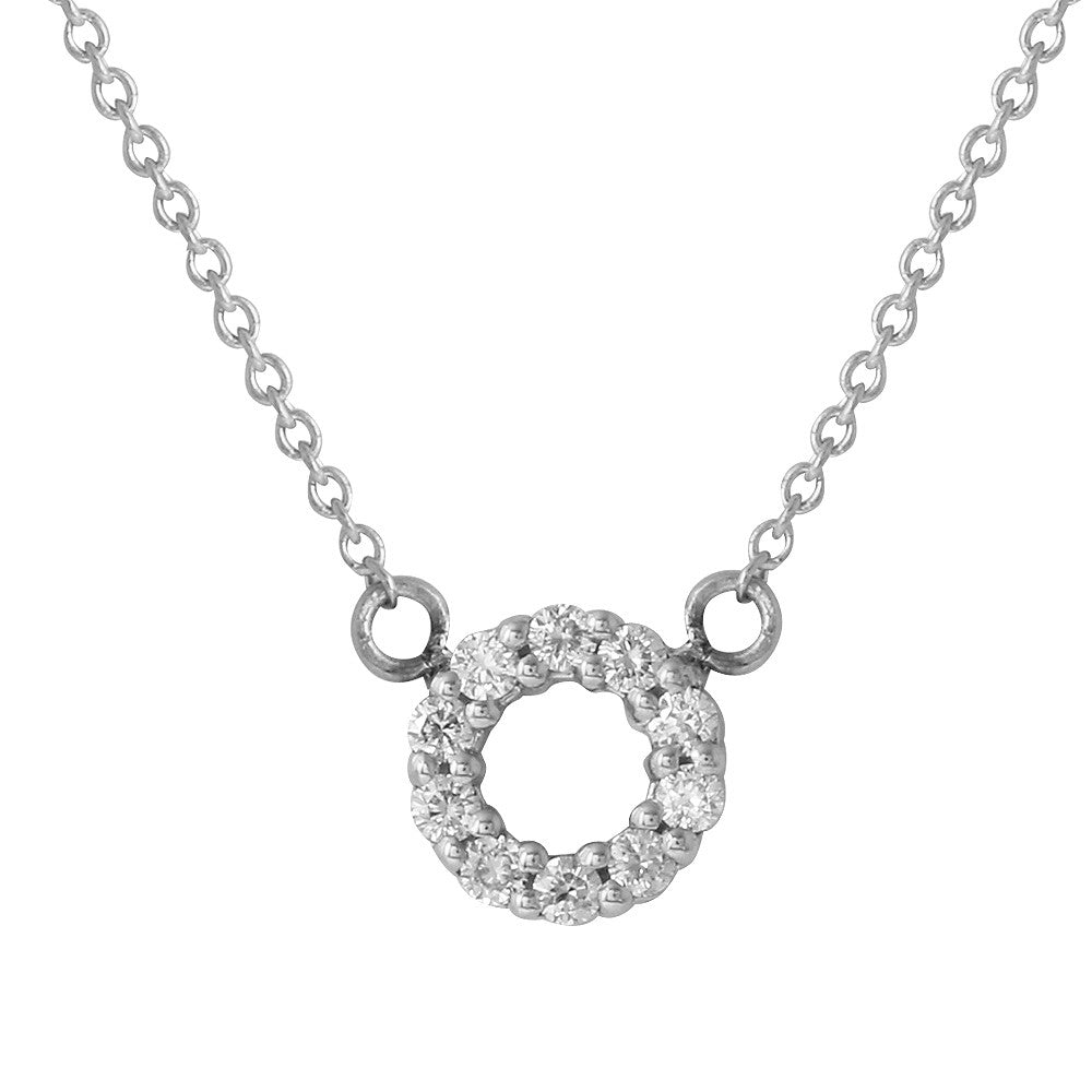 14 Carat Studded Halo Necklace with 10 Round Diamonds - White Gold