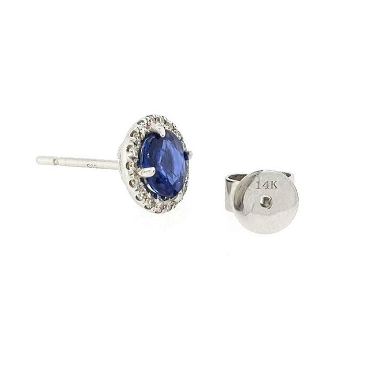 14k Gold Blue Sapphire Halo Studs