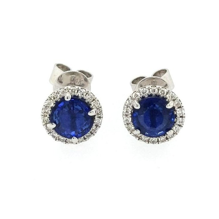 14k Gold Blue Sapphire Halo Studs