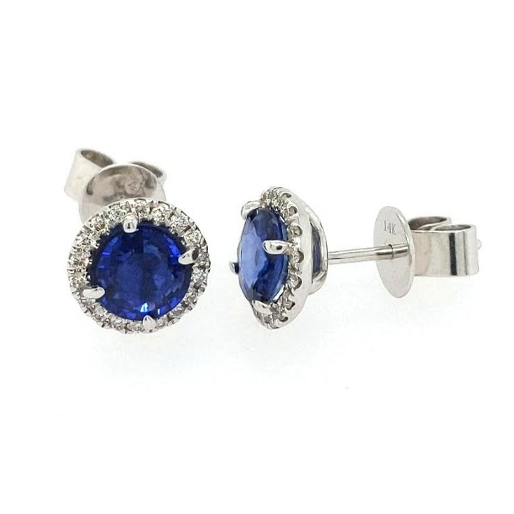 14k Gold Blue Sapphire Halo Studs