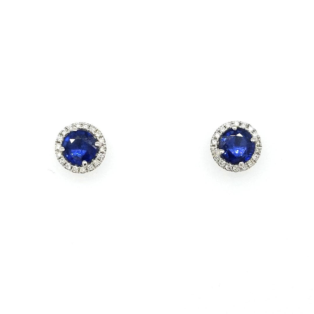 14k Gold Blue Sapphire Halo Studs