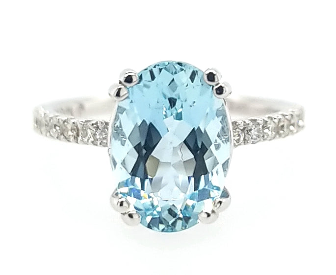 Aqua Marine Color Stone Diamond Ring