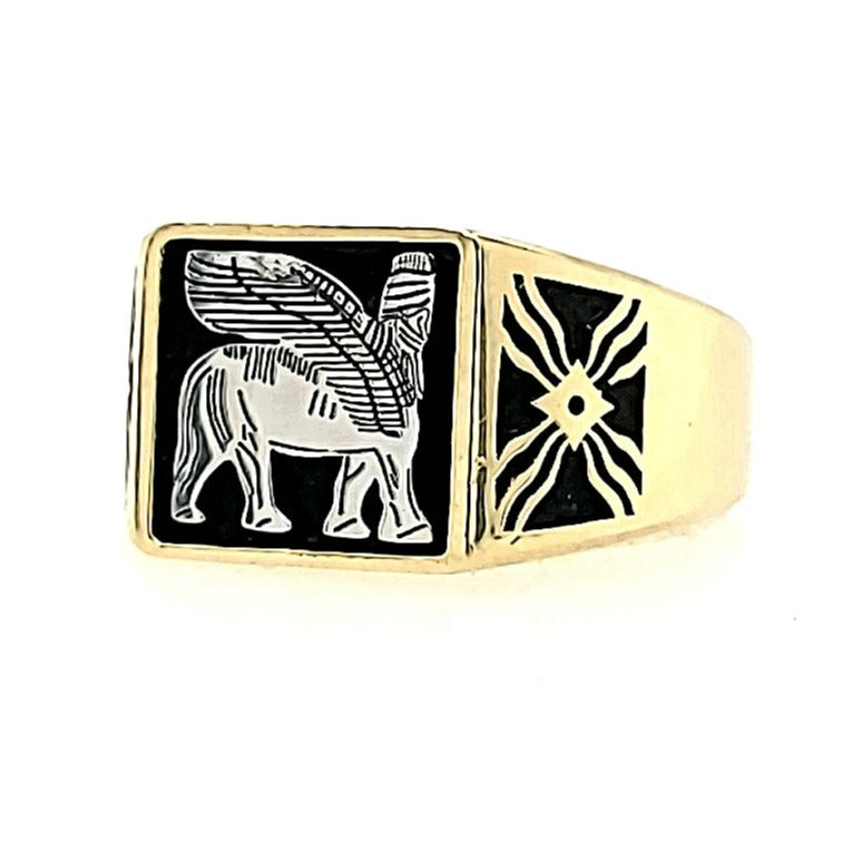 Side Angle Gold Mens Lamassu Ring