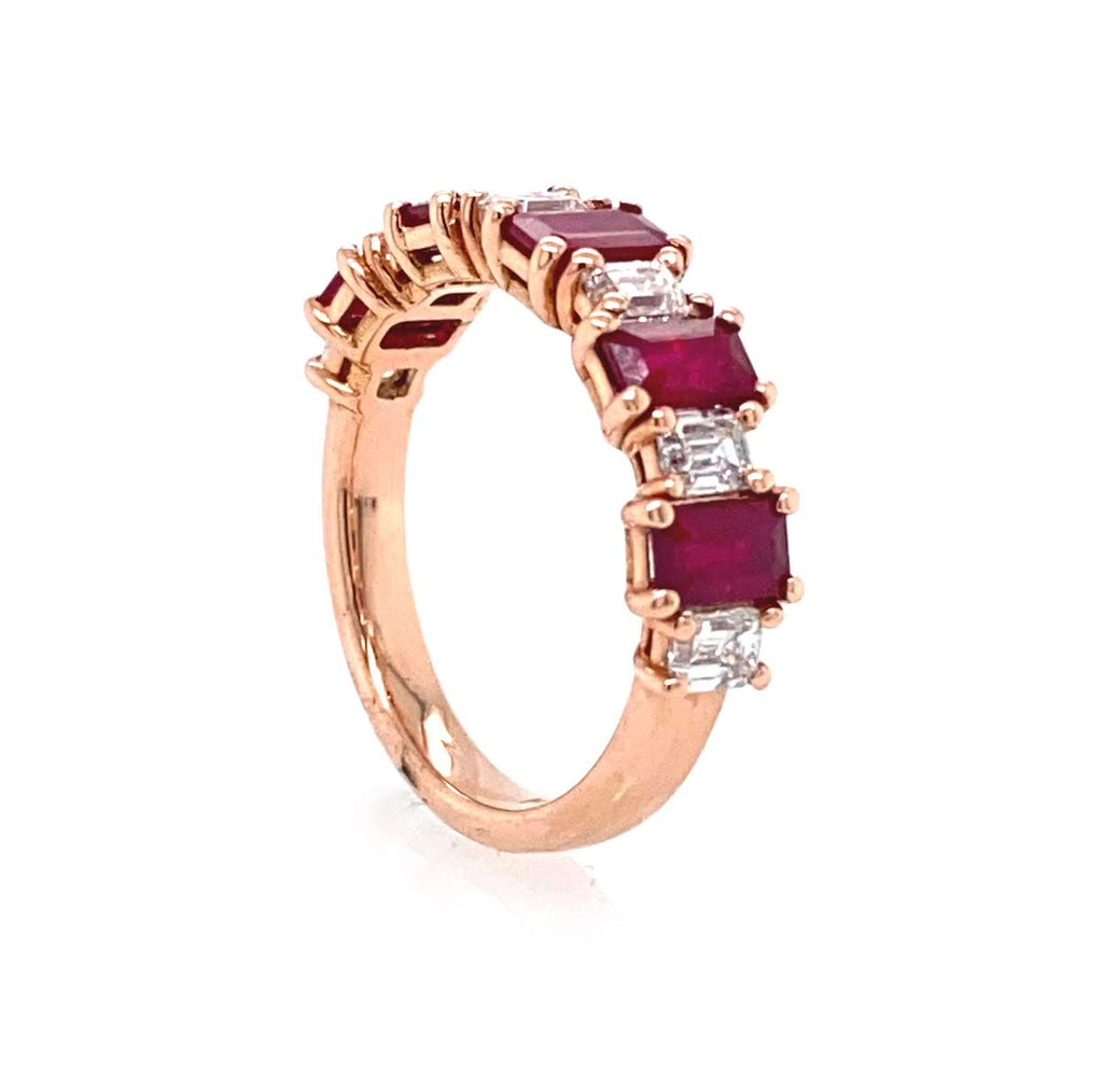 Copy of 14K Rose Gold Emerald Cut Diamond and Ruby Band side view