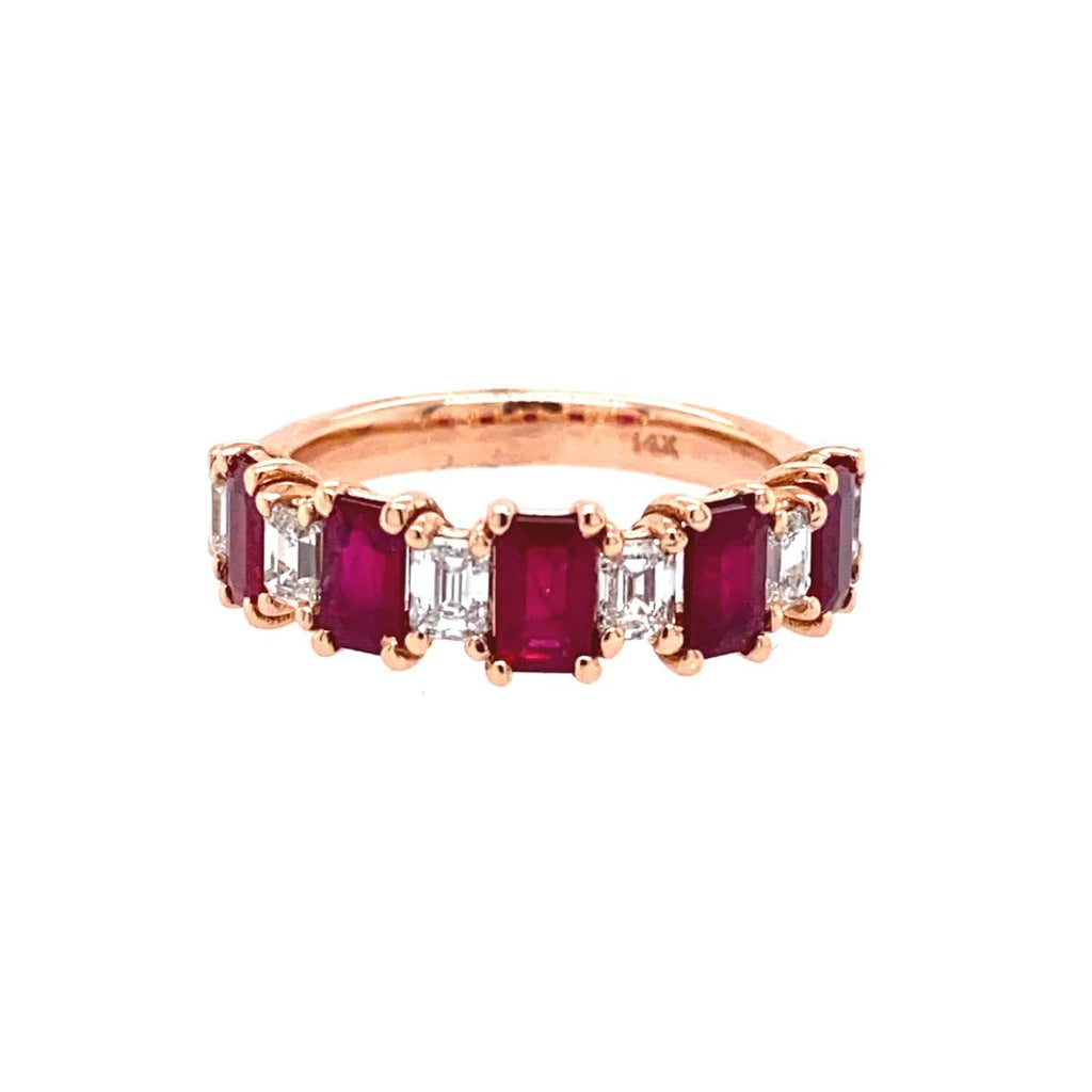 Copy of 14K Rose Gold Emerald Cut Diamond and Ruby Band