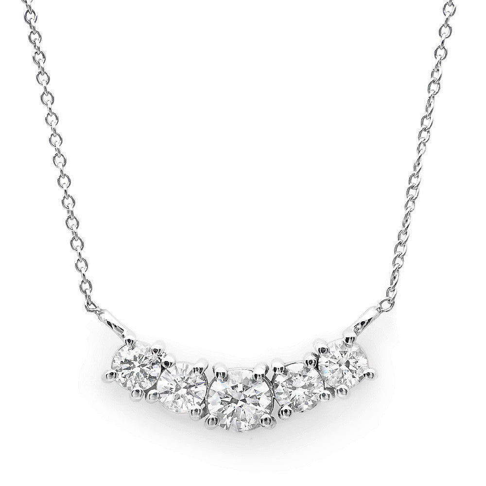 Curved Diamond Bar Necklace with 5 Round Diamonds 