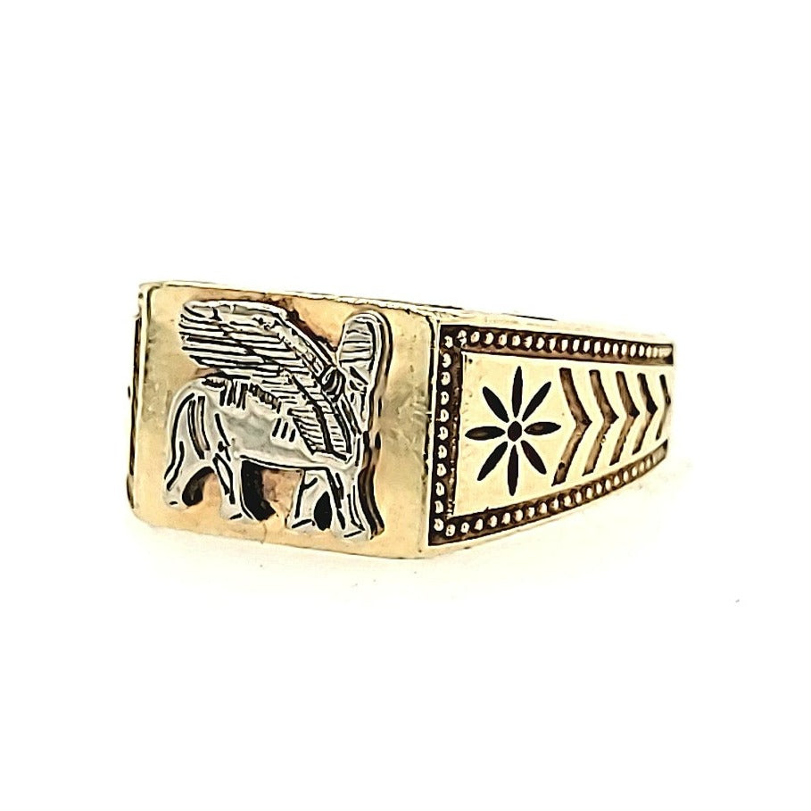 Womens Assyrian Gold Lamassu Ring 