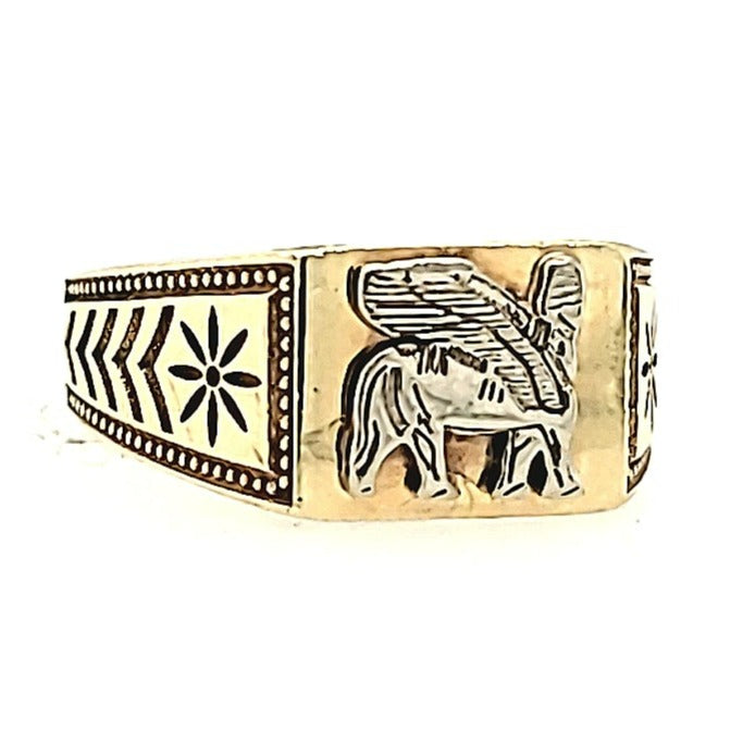 Womens Assyrian Gold Lamassu Ring 