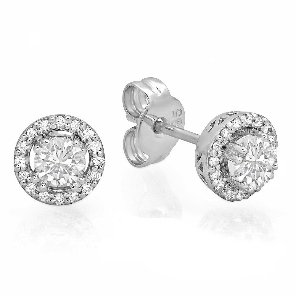 Women's Halo Stud Earrings with 2 Round Diamonds that total 0.34 Carats